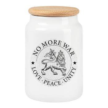 NO MORE WAR – LOVE PEACE UNITY – Lion - Cookie Jar with Wooden Lid - white - Front
