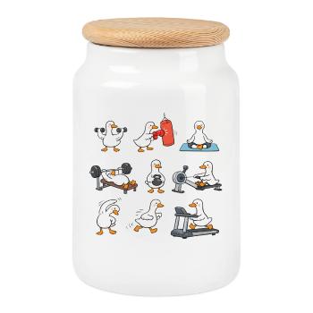 Canards Fitness Drôles – Mignons Canards d’entraînement - Boîte à biscuits avec couvercle en bois - blanc - Devant
