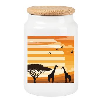 Safari Sunset Giraffe Africa Landschaftsshirt - Keksdose mit Holzdeckel - Weiß - Vorne