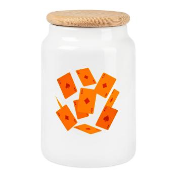 Orange Aces Playing Cards - Cookie Jar with Wooden Lid - white - Front