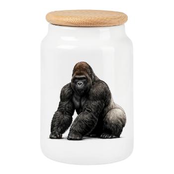 Gorilla Wildlife Animal - Cookie Jar with Wooden Lid - white - Front