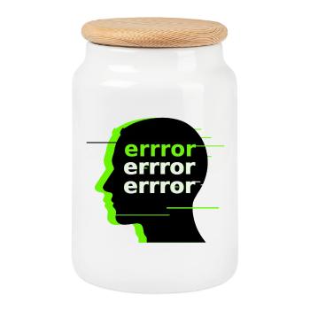 Errror Glitch Head – Dark Cyber Streetwear - Cookie Jar with Wooden Lid - white - Front