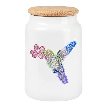 Zentangle-Kolibri mit Blume - Keksdose mit Holzdeckel - Weiß - Vorne