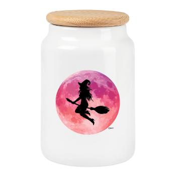 Silhouette du vol nocturne de la Lune Rose - Boîte à biscuits avec couvercle en bois - blanc - Devant
