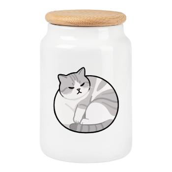 Cat Relax - Keksdose mit Holzdeckel - Weiß - Vorne