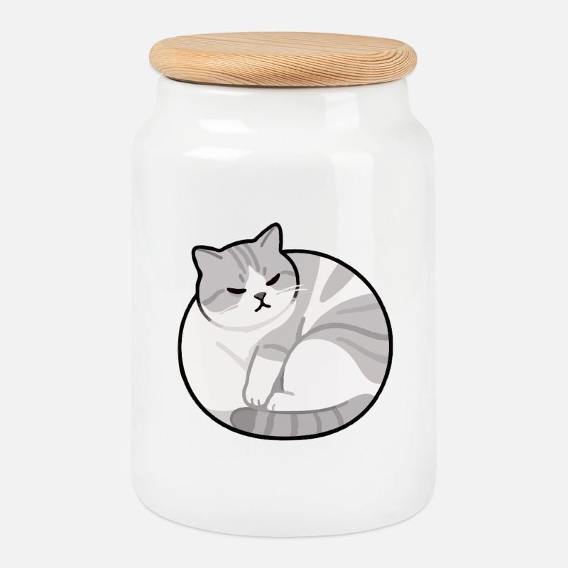 Cat Relax - Keksdose mit Holzdeckel - Weiß