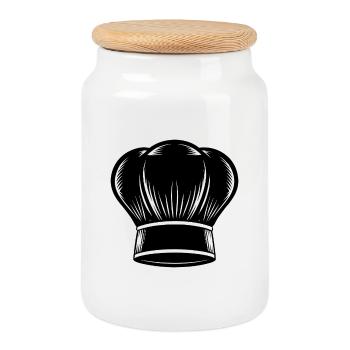 Chef hat - Cookie Jar with Wooden Lid - white - Front