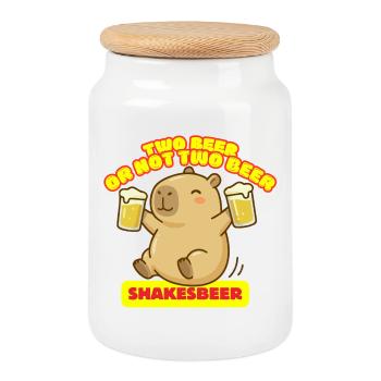 Zwei Bier oder nicht zwei Bier – Shakesbeer – Capybara - Keksdose mit Holzdeckel - Weiß - Vorne