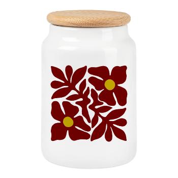  Rote Blumen transparentes Symmetrisches Design - Keksdose mit Holzdeckel - Weiß - Vorne
