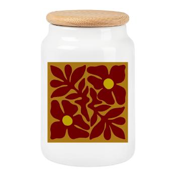 Rote Blumen organisches Symmetrisches Design - Keksdose mit Holzdeckel - Weiß - Vorne