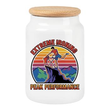 Extreme Ironing Peak Performance Retro-Aufkleber - Keksdose mit Holzdeckel - Weiß - Vorne
