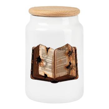 Destroyed Open Book, Read - Cookie Jar with Wooden Lid - white - Front