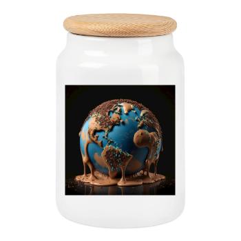 Terre fondante faite de chocolat - Boîte à biscuits avec couvercle en bois - blanc - Devant