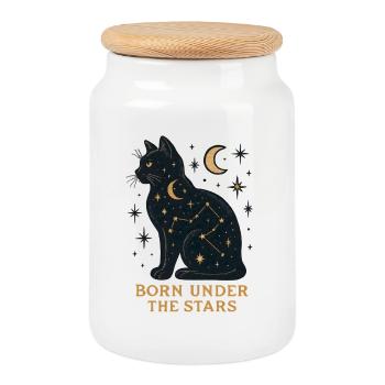 Star Cat Among Stars - Cookie Jar with Wooden Lid - white - Front