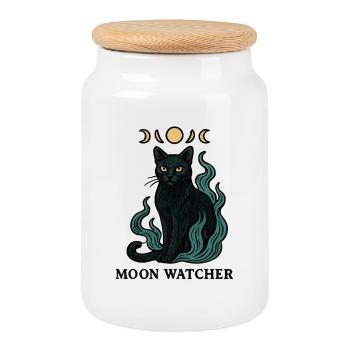 Photo du chat Gardien de la Lune - Boîte à biscuits avec couvercle en bois - blanc - Devant