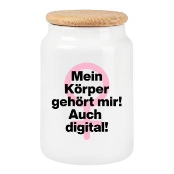 MEIN KÖRPER GEHÖRT MIR, AUCH DIGITAL! ♀ GIRLPOWER - Keksdose mit Holzdeckel - Weiß - Vorne