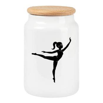 Gymnastics Girl - Cookie Jar with Wooden Lid - white - Front