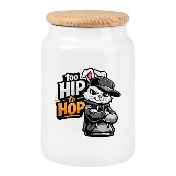 Hip Hop Bunny - Boîte à biscuits avec couvercle en bois - blanc - Devant
