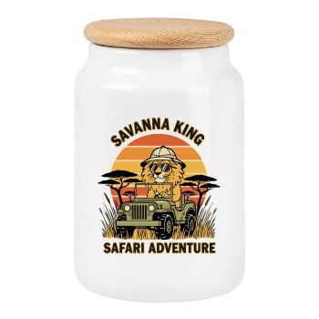 Lion Safari Savanna King Safari Adventure - Cookie Jar with Wooden Lid - white - Front