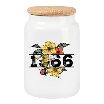 Vintage 1966 - Keksdose mit Holzdeckel - Weiß - Vorne