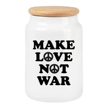 Make love not war - Cookie Jar with Wooden Lid - white - Front