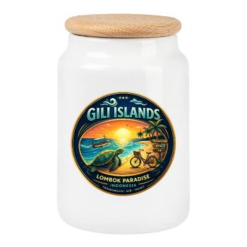 Îles Gili Tartue du coucher de soleil - Boîte à biscuits avec couvercle en bois - blanc - Devant