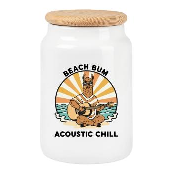 Llama Beach Bum Akustik-Chill-Gitarre - Keksdose mit Holzdeckel - Weiß - Vorne