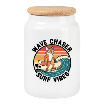 Fox Surfer Wave Chaser Surf Vibes - Cookie Jar with Wooden Lid - white - Front