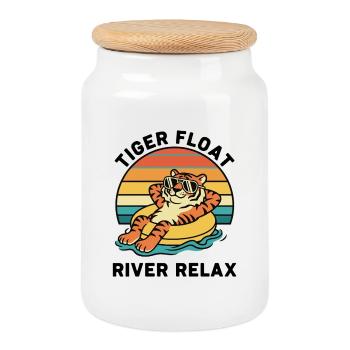 Tigre Bouée Rétro Tiger Float River Relax - Boîte à biscuits avec couvercle en bois - blanc - Devant