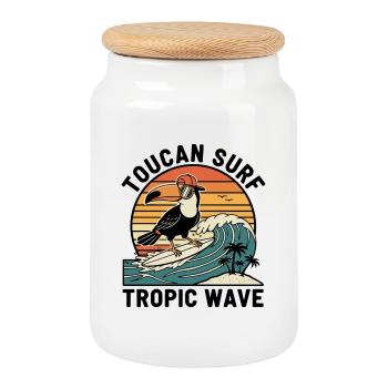 Toucan Surf Tropic Wave Ocean Vibes - Cookie Jar with Wooden Lid - white - Front