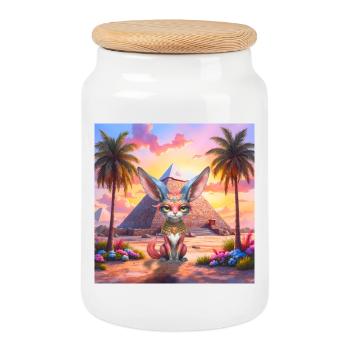 Pharaon Chat au Coucher du Soleil - Boîte à biscuits avec couvercle en bois - blanc - Devant