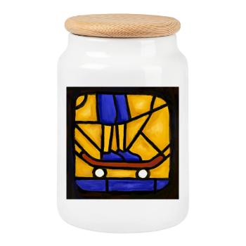 Graphique du skateur en vitraux - Boîte à biscuits avec couvercle en bois - blanc - Devant