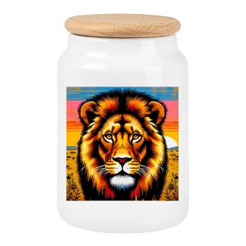 lion - Boîte à biscuits avec couvercle en bois - blanc - Devant
