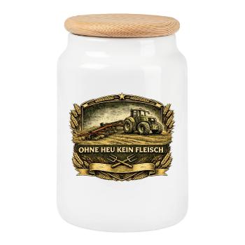 Ohne Heu Kein Fleisch Vintage Emblem - Keksdose mit Holzdeckel - Weiß - Vorne