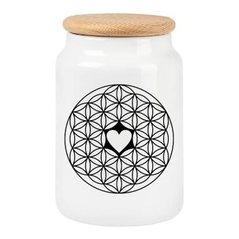 Lebensblume mit Herz schwarz -Achtsamkeit Selfcare - Keksdose mit Holzdeckel - Weiß - Vorne