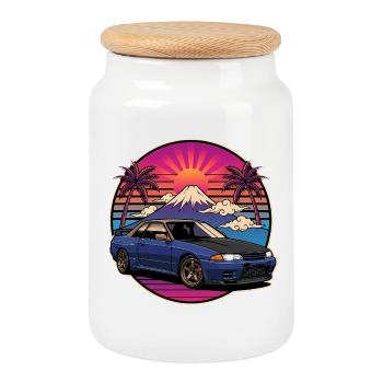 JDM Auto Japanisches Retro-Autorennen Drift-Legende - Keksdose mit Holzdeckel - Weiß - Vorne