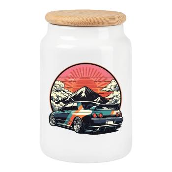 JDM Auto Japanisches Retro-Autorennen Drift-Legende - Keksdose mit Holzdeckel - Weiß - Vorne