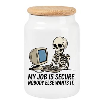Skeleton on the PC IT occupational safety - Cookie Jar with Wooden Lid - white - Front