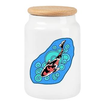 Koi Azure Spiral - Keksdose mit Holzdeckel - Weiß - Vorne