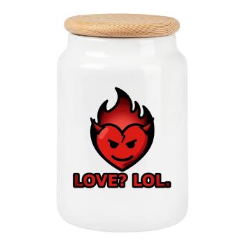 Love Lol – Flammendes Herz mit Hörnern - Keksdose mit Holzdeckel - Weiß - Vorne