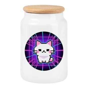 Neon Pixel Pets – Glitch Vibes für Gamer - Keksdose mit Holzdeckel - Weiß - Vorne
