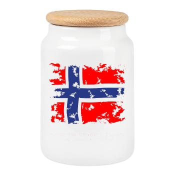 Norwegische Flagge Vintage - Keksdose mit Holzdeckel - Weiß - Vorne