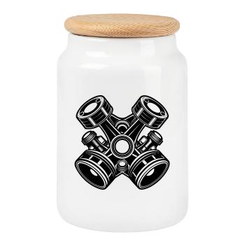 Car engine pistons - Cookie Jar with Wooden Lid - white - Front