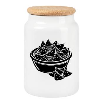 Chips und Dip-Nachos - Keksdose mit Holzdeckel - Weiß - Vorne