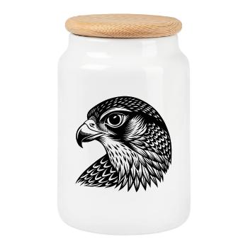 Falcon head - Cookie Jar with Wooden Lid - white - Front