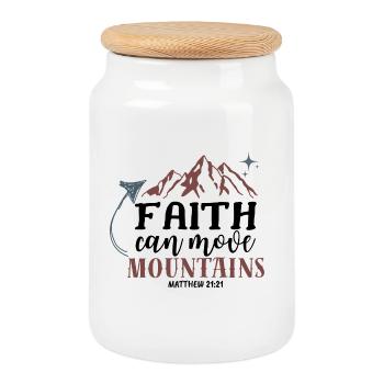 Faith Can Move Mountains - Rustic Illustration - Cookie Jar with Wooden Lid - white - Front