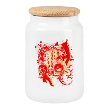 Splash Sonore Rouge DJ - Boîte à biscuits avec couvercle en bois - blanc - Devant