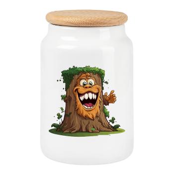 Un arbre géant avec un large sourire - Boîte à biscuits avec couvercle en bois - blanc - Devant