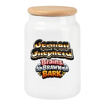 German Shepherd: Intelligent Power - Cookie Jar with Wooden Lid - white - Front