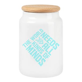The World Needs All Kinds Of Minds Inspirierend - Keksdose mit Holzdeckel - Weiß - Vorne